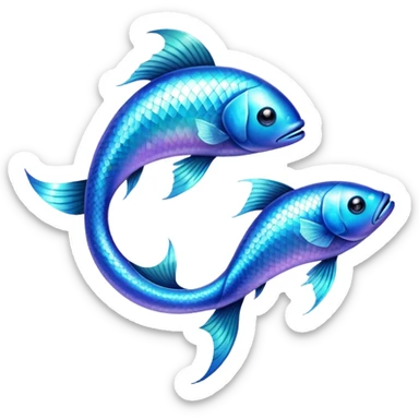 The zodiac symbol Pisces. Two fish in a “yin-yang” formation. The fish are glittering. One fish’s head is facing the other fish’s tail, and vice versa forming a circle.  sticker