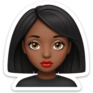 Dark skin gurl with black hair, big lips m, dark brown eye, octagon face shape and chinky eyes no red lipstick  sticker