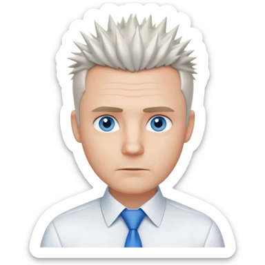 40 yr old white man short spike hair white dress shirt blue eyes no smile sticker