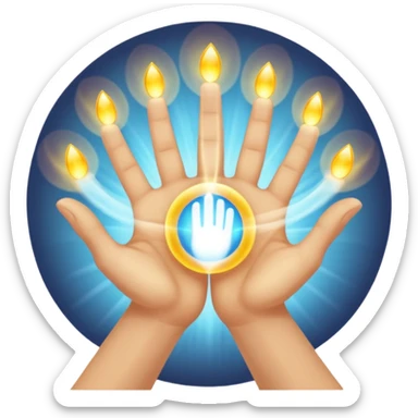 Spiritual healing light in hands with 5 fingers on each hand sticker