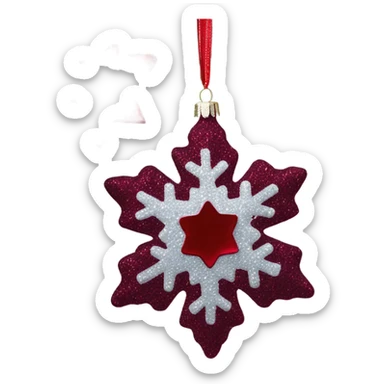 Burgundy Christmas ornament glitter with dark red snowflake  sticker