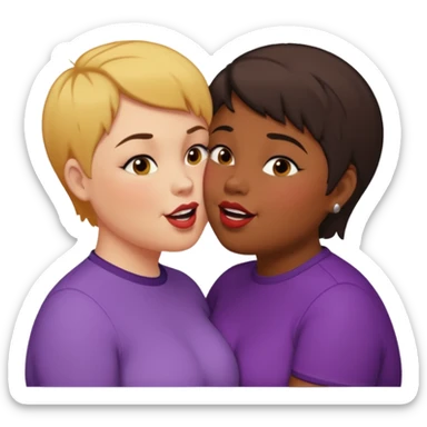Chubby lesbian with medium dark hair kissing tall butch lesbian with huge teeth and short hair sticker