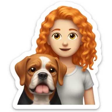 orange hair girl with staffordshier bullterier  sticker