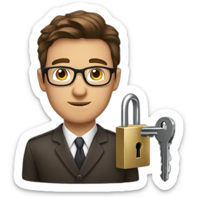 brown-haired classy man wearing glasses struggling to fit a key into a lock sticker