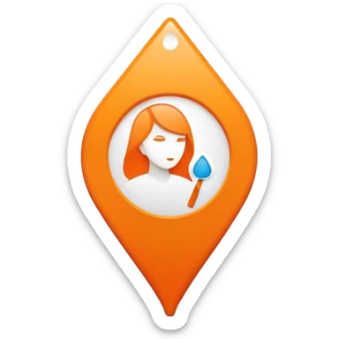 Orange Apple Maps teardrop-shaped location pin with flat white woman silhouette inside sticker