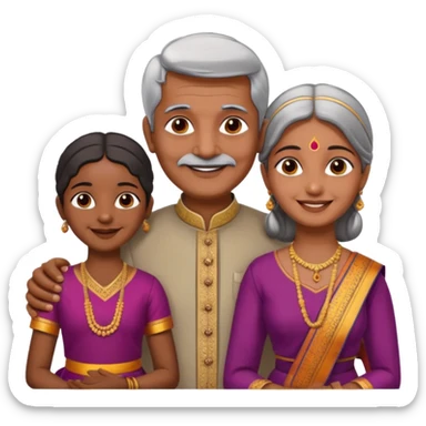 South indian family with a 70 years old father and mother and a 40 years old daughter. They wear a traditional dress. They are smiling. sticker