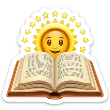 open book with glowing text emoji representing LLM sticker