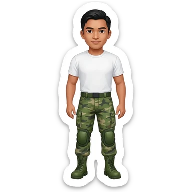 Filipino man white tshirt and combat pants green fatigue and green combat boots sticker