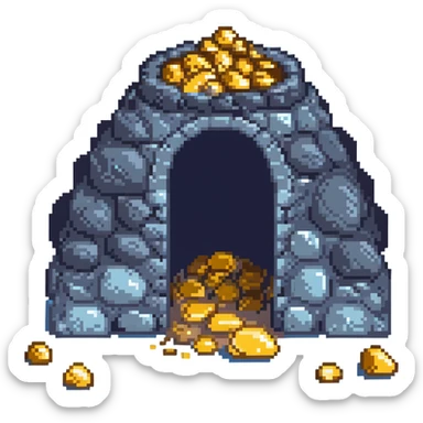 gold mine entrance with rocks and gold nuggets sticker