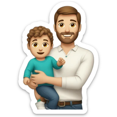 Essex man with brown hair holding a toddler sticker