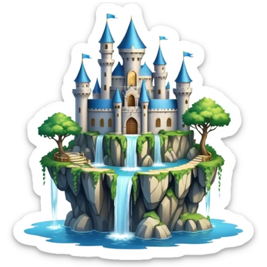 Fantasy castle on a floating island with waterfalls sticker