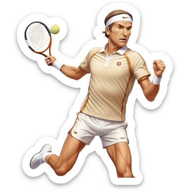 Cinematic Realistic portrait of Goran Ivanišević, depicted as an iconic tennis player in dynamic motion with detailed athletic gear and intense focus, illuminated by bold stadium lighting that accentuates his competitive spirit. sticker
