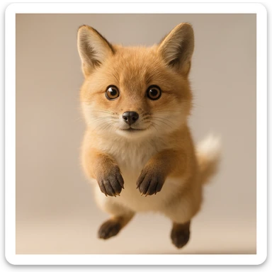 Create a photorealistic image of the chiikawa character in a jumping pose with gentle lighting and a minimal background. Maintain the photorealistic style and subtle details. sticker