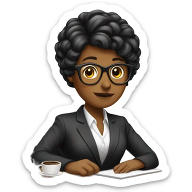 Secretaria cabelo preto computador e tomando cafe sticker