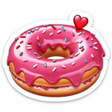 Strawberry donut with red heart sprinkles and pink crystal sprinkles  sticker