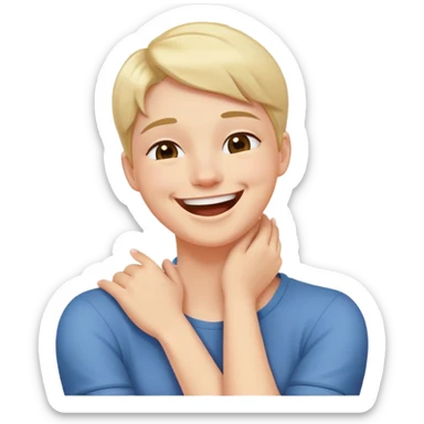 arms crossed holding neck while laughing sticker