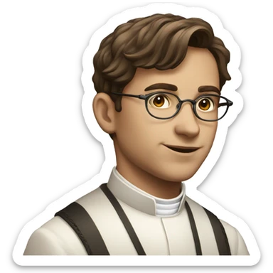 victorian young priest with brown hair and glasses sticker