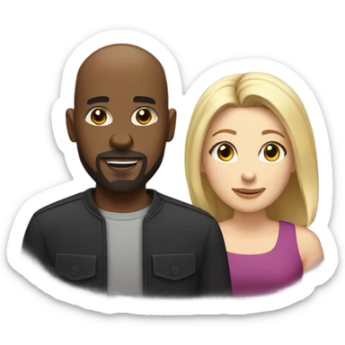 bald black man with goatee and white woman blonde shoulder length hair with brown eyes sticker