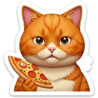 frowning cat with pizza, portrait, bust up sticker