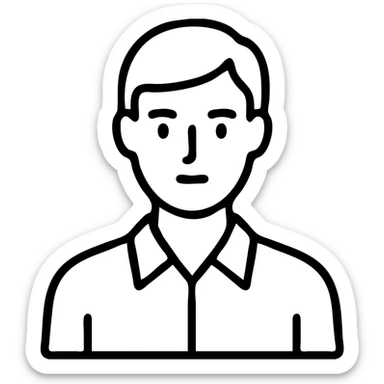 detailed outline of a person icon, no fill, visible facial features and clothing details, no text sticker