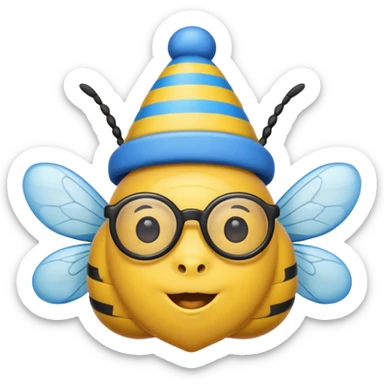 party blue hat bee with glasses sticker