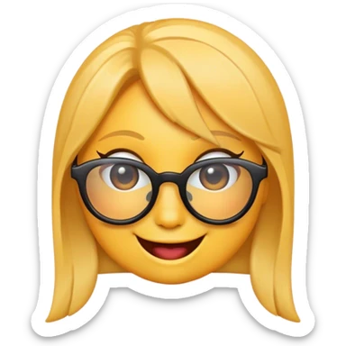 female yellow smiley face emoji, winking, glasses sticker
