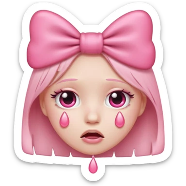 heart eyes emoji but crying pink bow tears sticker