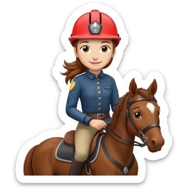 brown haired girl on a cheatnut hporse smiling' sticker