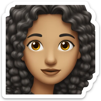 Lady with long curly black hair and brown eyes and pretty sticker