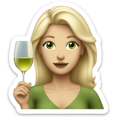 Semi blonde lady with green eyes holding white wine glass sticker