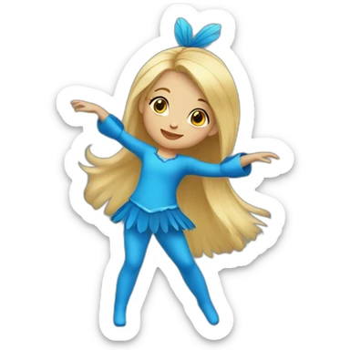 little blonde girl dancing in a blue bird costume sticker