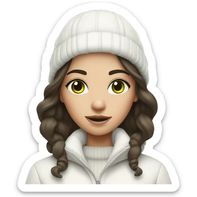 Brunette girl with green eyes in white winter outfit sticker