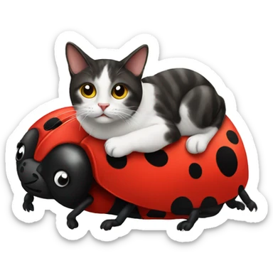 cat riding a ladybug sticker