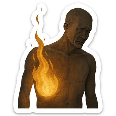 symbolic illustration of metabolism represented as a flame fading with age, adult body in foreground, dark background, 4K sticker