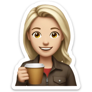 White girl with a coffe cup on the hand and smiling  sticker