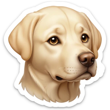 Cinematic Noble Cream Labrador Portrait Emoji, Poised and regal, with a strong, athletic build and a smooth, well-groomed cream Fur, deep-set soulful warm eyes, Simplified yet sharp and sophisticated features, highly detailed, glowing with a soft, dignified glow, high shine, intelligent and gentle, stylized with an air of grace, focused and attentive, soft glowing outline, capturing the essence of a watchful and loving companion, so majestic it feels as though it could bound out of the screen with effortless authority! sticker