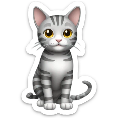 grey cat with stripes male happy full body sticker