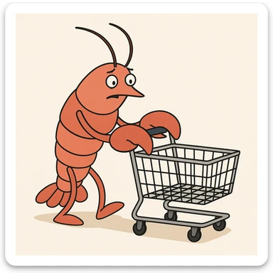 lobster pushing a shopping cart, white background sticker
