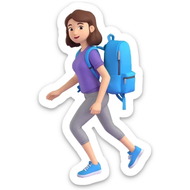 a woman walking with a backpack, realistic proportions, casual clothing, dynamic pose sticker