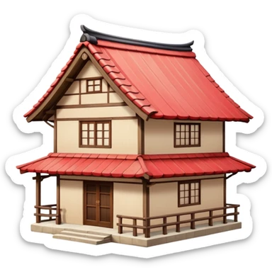 japan style wood house red beige sticker