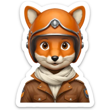 renard aviateur, casque en cuir vintage, écharpe blanche, blouson aviateur sticker