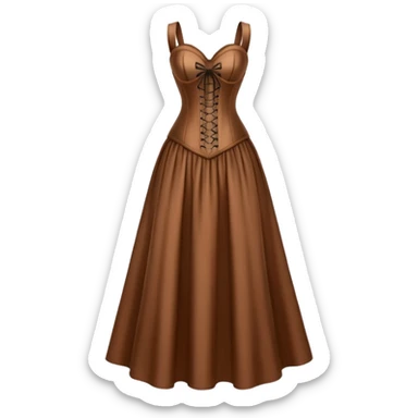 Realistic brown silk maxi dress isolated with a tight corset. No person, just a dress sticker