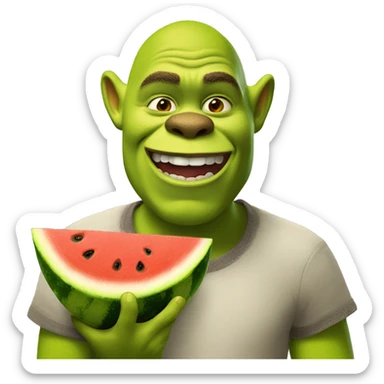 Shrek  eating watermelon with monkey facepaint  sticker