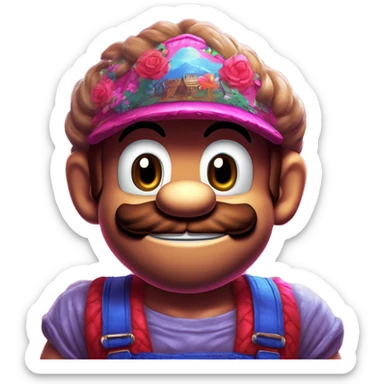Synthwave Mario in Donkey Kong style, oil paint, epic eyes, intricate lips, exquisite pose, beautiful, desirable, logical, Midsommar  sticker