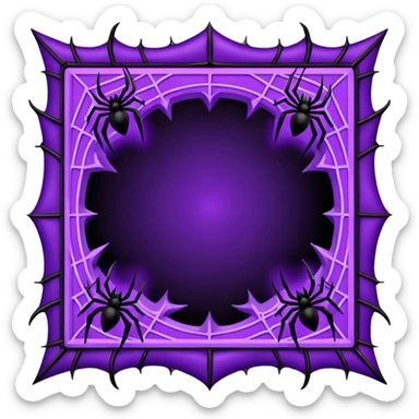 A square Halloween photo frame with glowing neon-purple spider-web patterns along the edges and a few small black bats perched on the corners. The center is completely transparent  sticker