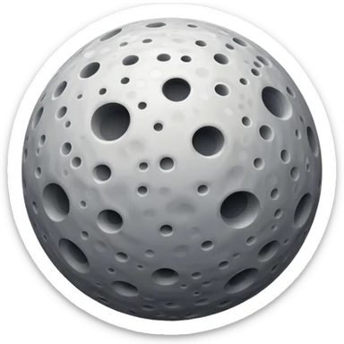 gray, moon-like ball emoji, covered in white impact craters and areas of lighter plains sticker