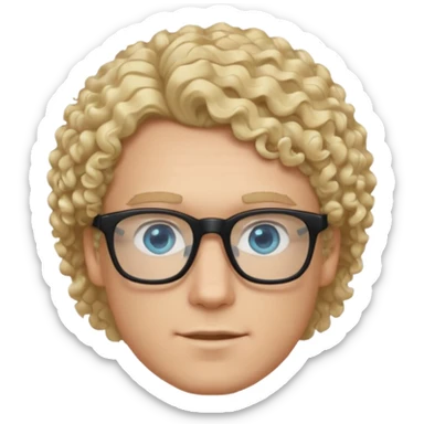 white guy with curly blonde hair and light blue ish  eyes with black glasses  sticker