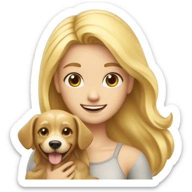 blonde girl holding a dog smile in her hands sticker