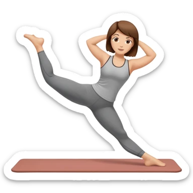 Pretty, slightly curvy white Woman with short brown hair doing Pilates exercises  sticker