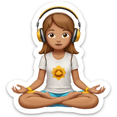 A girl is sitting cross-legged in a meditation pose, wearing headphones and listening to music. The song is so good that honey is dripping from her ears, and her expression is completely dazed because she’s enjoying the music so much. Like this girl 🧘🏻‍♀️ sticker